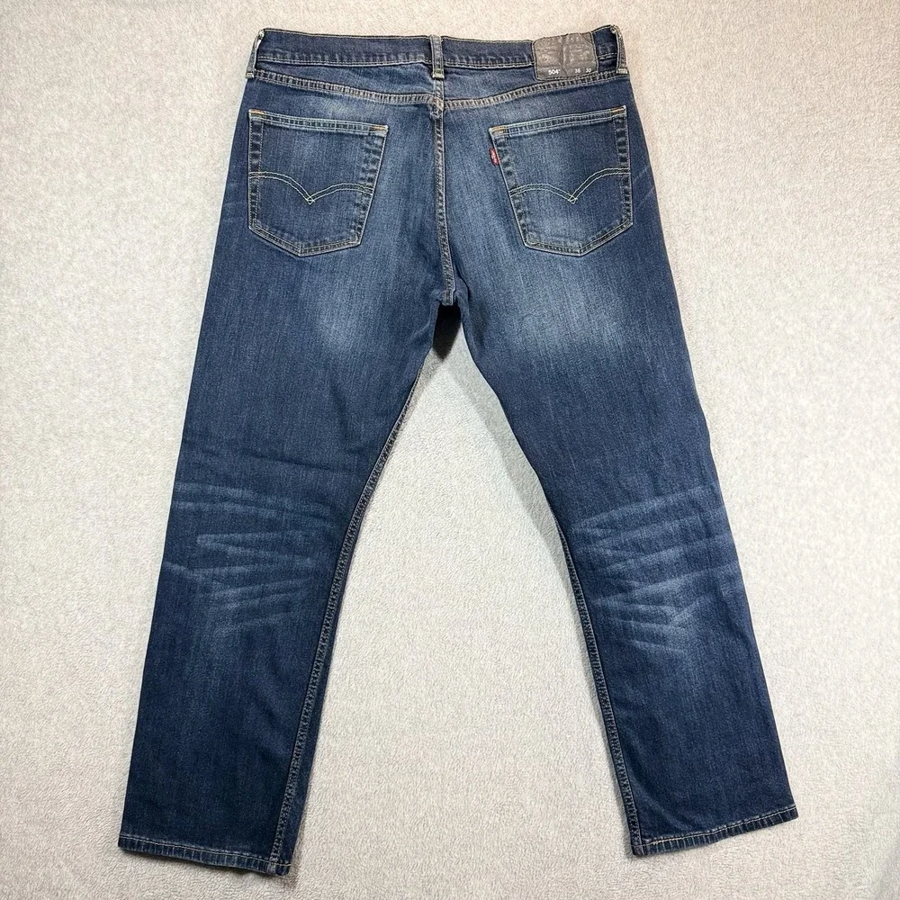 Levis 504 Jeans Mens 36x30 Blue Straight Leg Mid Rise Stretch Dark‎ Wash